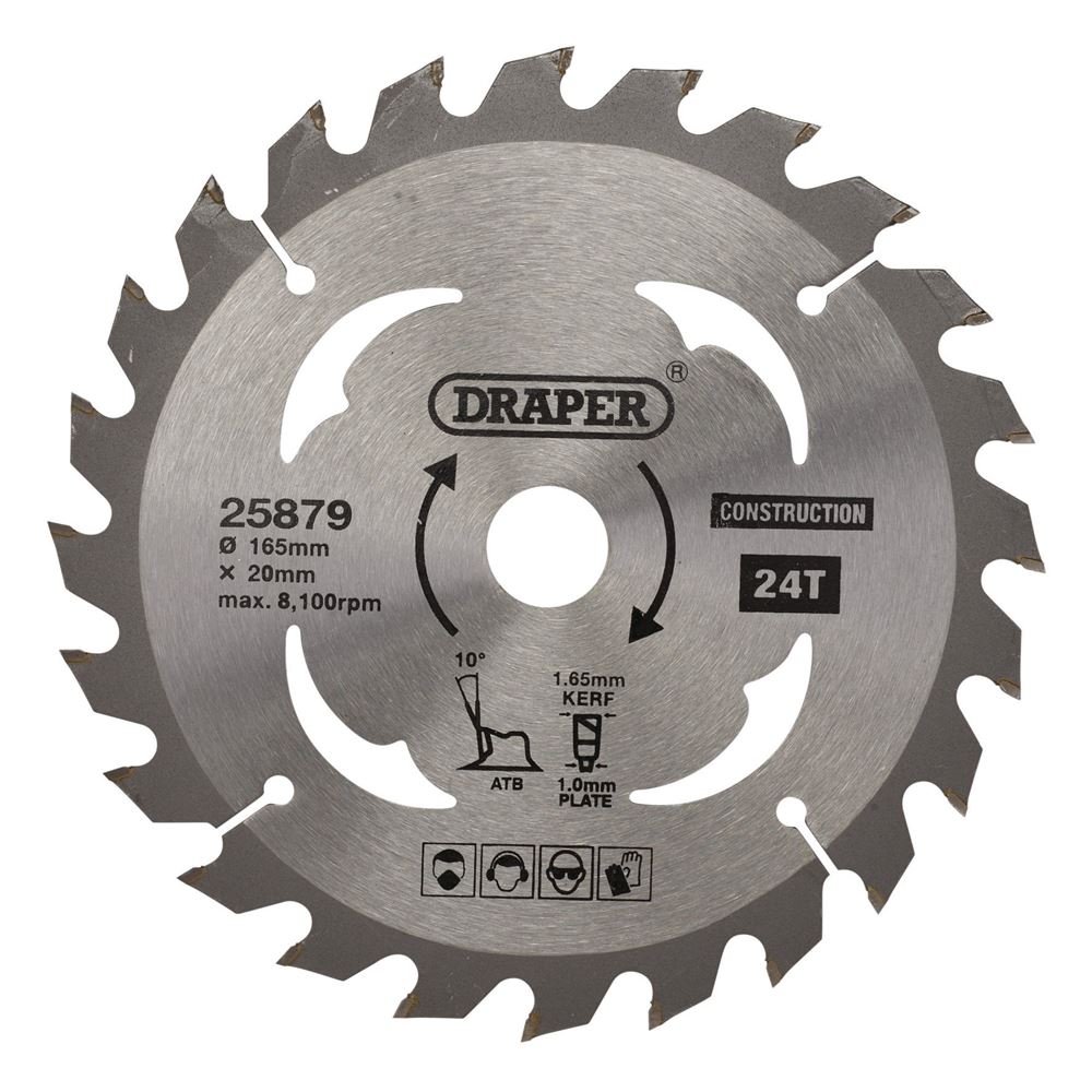 25879 Draper TCT Cordless Construction Circular Saw Blade for Wood and Composites, 165 x Circular Saw Blades Steel with TCT teeth Professional Trade