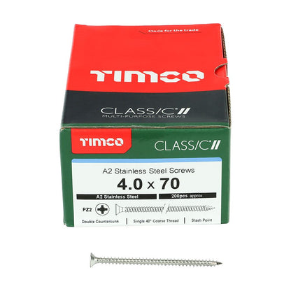 TIMCO Classic Screw PZ2 CSK A2 SS 4.0 x 70 Pack 200