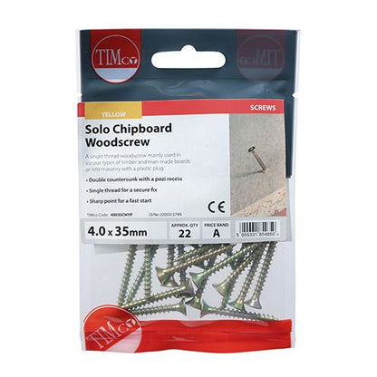 TIMCO Solo Woodscrew PZ2 CSK - ZYP 4.0 x 35 Gold Pack 22