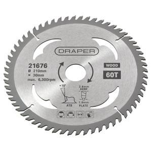 Draper TCT SAW BLADE 210MM 60T WOOD 21676 TCT Circular Saw Blade for Wood, 210 x 30mm