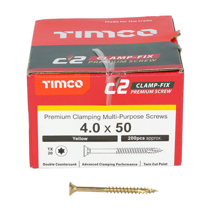 TIMCO C2 Clamp-Fix TX20 CSK ZYP 4.0 x 50 Gold Pack 200
