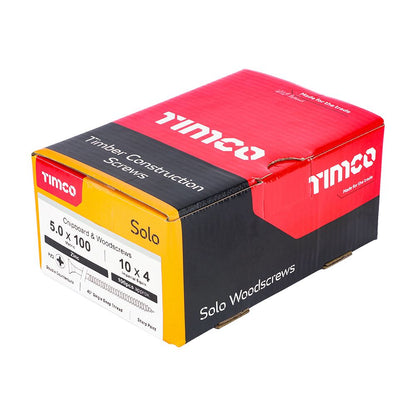 TIMCO Solo Woodscrew PZ2 CSK Zinc 5.0 x 100 Silver Pack 100
