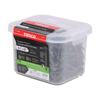 TIMCO Hex Head Timber Construction Screws 6.7mm Exterior Green – Various Lengths and Pack Sizes for Landscaping, Timber Framing and Structural Timber Fixing