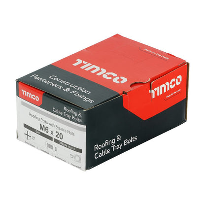 TIMCO Roofing Bolt & SQ Nut Zinc M6 x 20 Silver Pack 200