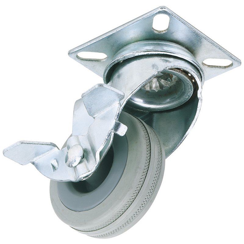 Draper RUBBER CAST.PLATE/BK.100MM DIA 65479 Rubber Wheeled Swivel Plate Castors with Brake