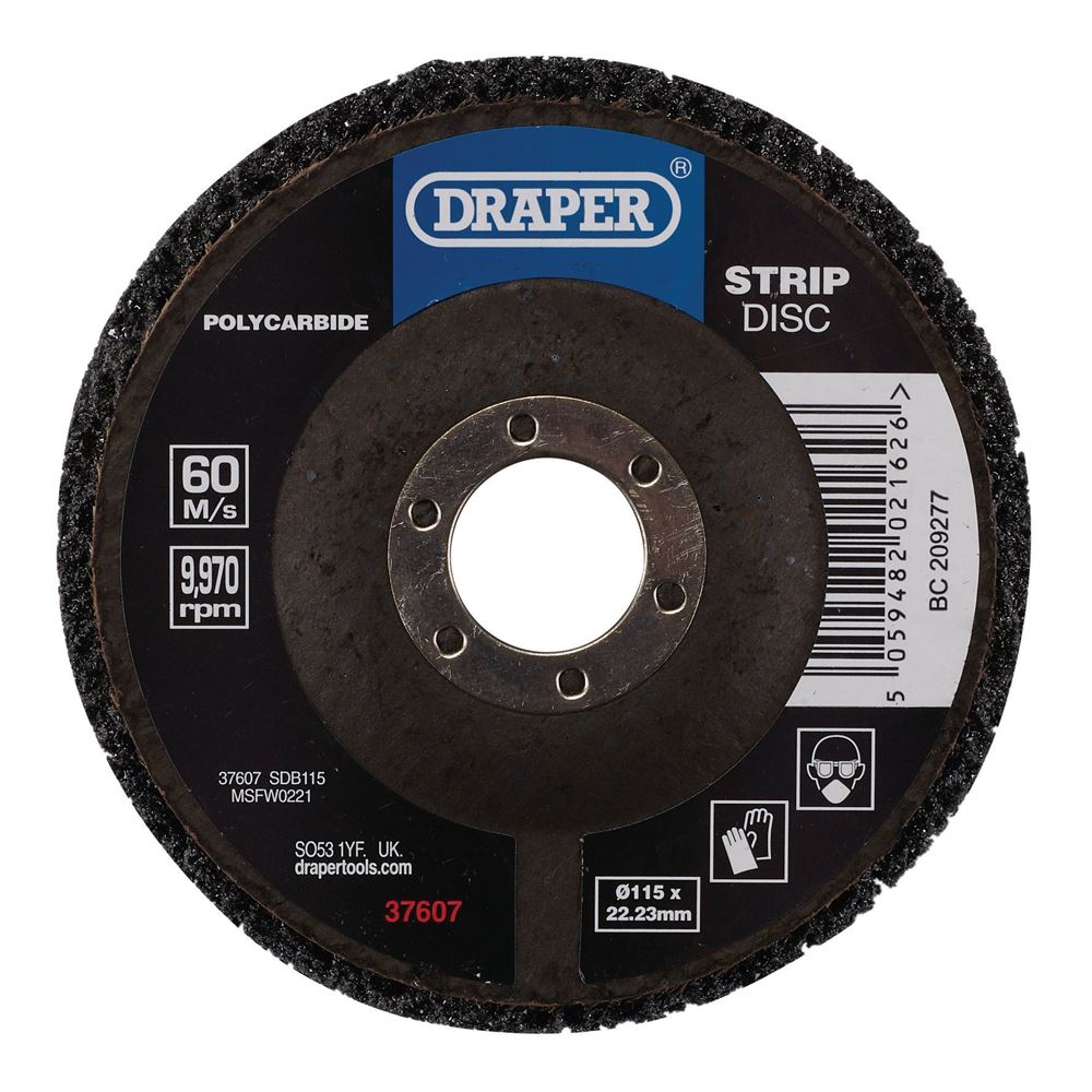 Draper 115MM POLYSTRIP DISC BLACK 37607 Black Polycarbide Strip Disc, 115mm, 22.23mm, 180 Grit