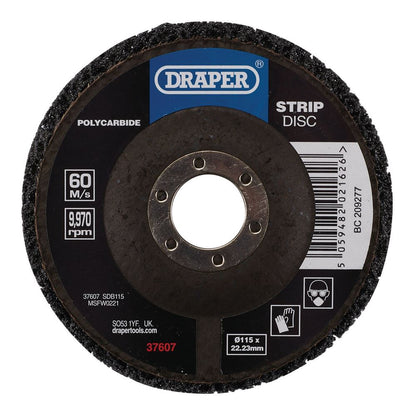 37607 Draper Polycarbide Strip Disc, 115mm, 22.23mm, 180 Grit, Black SDB115 Polycarbide Discs Black Silicon Carbide Professional Trade DIY Workshop