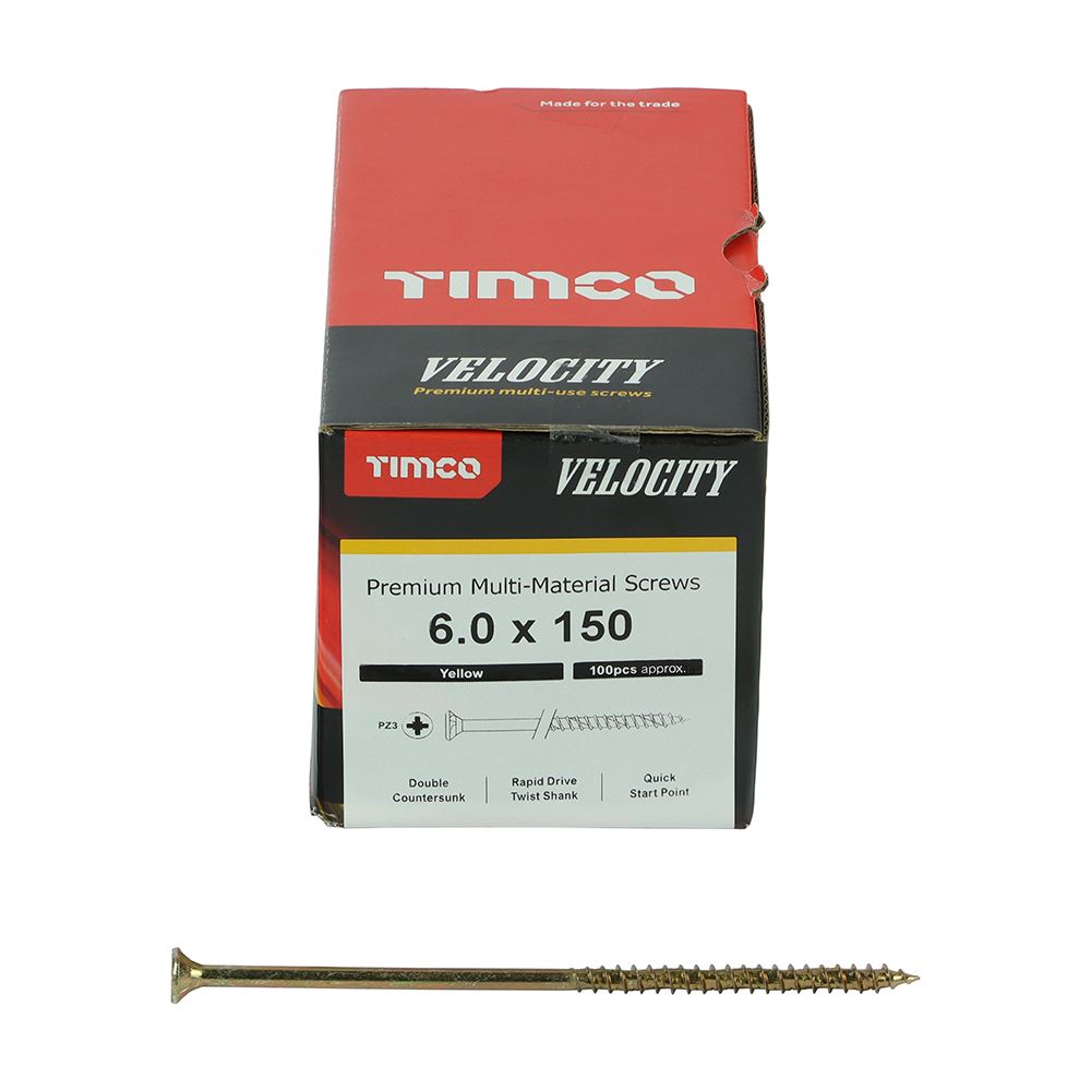 TIMCO Velocity Screw PZ3 CSK ZYP 6.0 x 150 Gold Pack 100