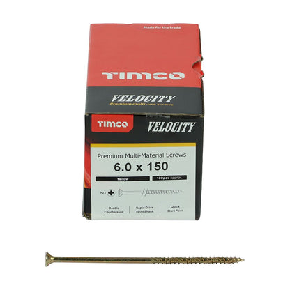 TIMCO Velocity Screw PZ3 CSK ZYP 6.0 x 150 Gold Pack 100