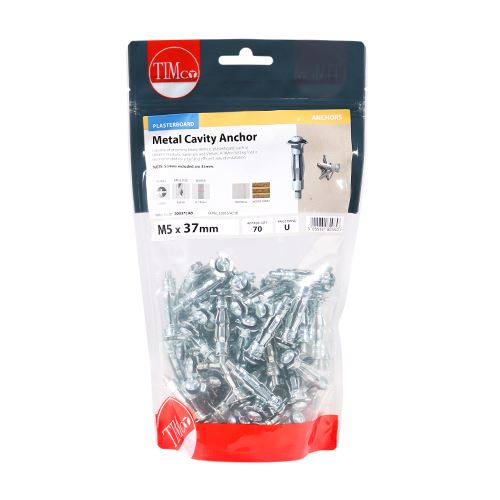 TIMCO Cavity Anchor - BZP M5 x 37 (45mm Screw) Silver Pack 70