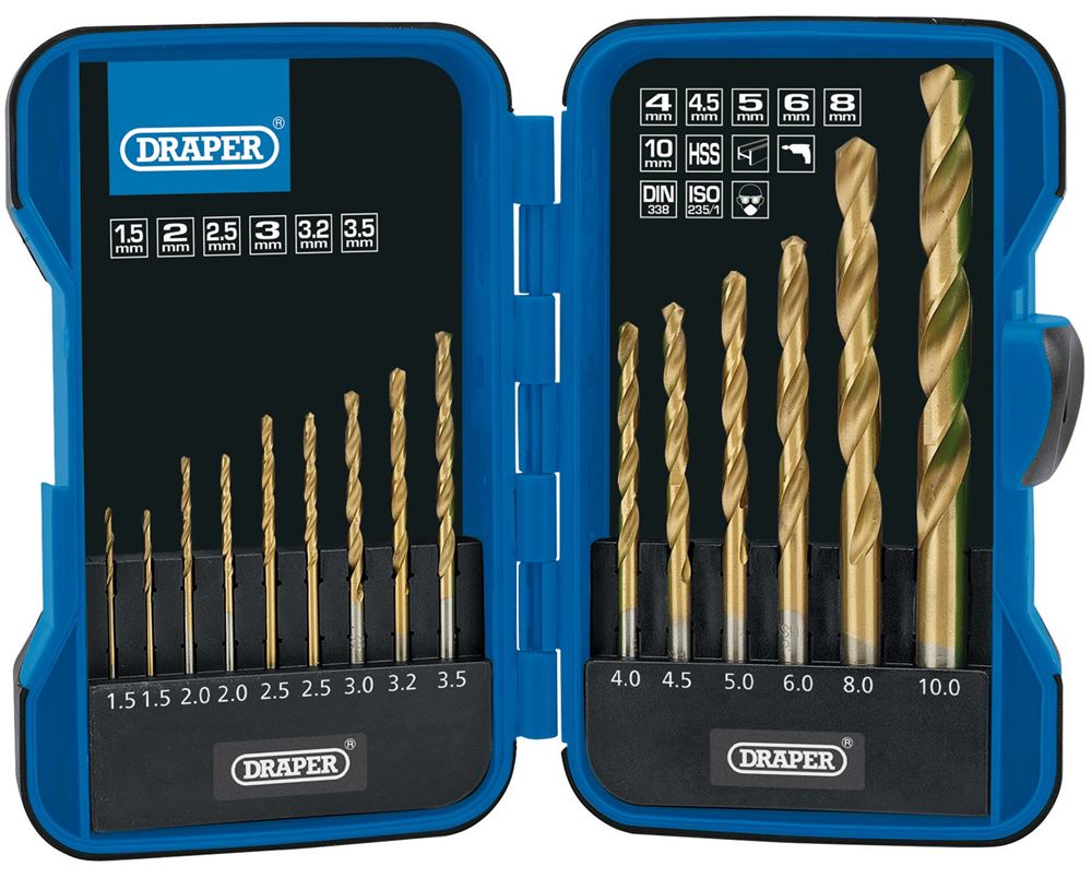 Draper HSS TI DRILL BIT SET - 15PCS 18549 18549 Metric Titanium Nitride Coated HSS Drill Bit Set (15 Piece)