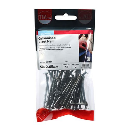 TIMCO Galvanised Clout Nails Roofing Nails Available in All Sizes and Pack Quantities from 50 Pieces to 25kg for Roofing Felt Timber and General Construction