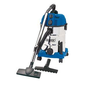 Draper VACUUM W/DRY 30L + POWER 230V 20529 20529 230V Wet and Dry Vacuum Cleaner with Stainless Steel Tank and Integrated Power Out-Take Socket, 30L, 1300W