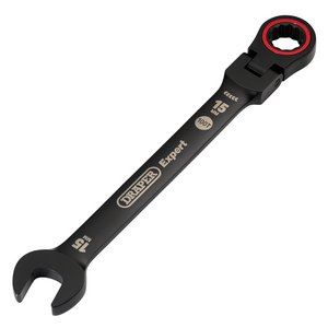 Draper 15MM FLEX HEAD RATCHET SPANNER 03922 HI-TORQÂ® Metric Flexible Head Ratchet Combination Spanners, Black
