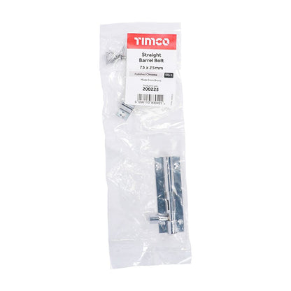 TIMCO Str. Barrel Bolt Pol. Chrome 75 x 25mm Pack 1