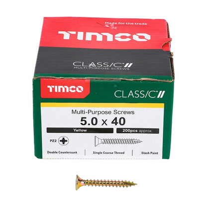 TIMCO Classic Screw PZ2 CSK ZYP 5.0 x 40 Gold Pack 200