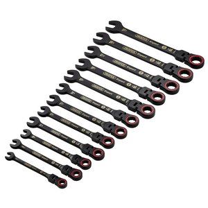 Draper 12PC FLEX HEAD RATCHET SPANNER 03929 HI-TORQÂ® Metric Flexible Head Ratchet Combination Spanner Set, Black (12 Piece)