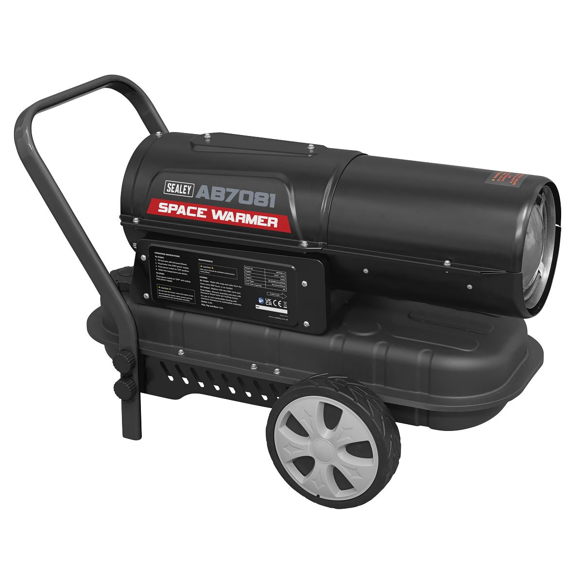 Sealey AB7081 Space Warmer Kerosene/Diesel Heater with Wheels 70,000Btu/hr | 70,000Btu/hr(20kW), 230V~50Hz, Thermostat, Wheels
