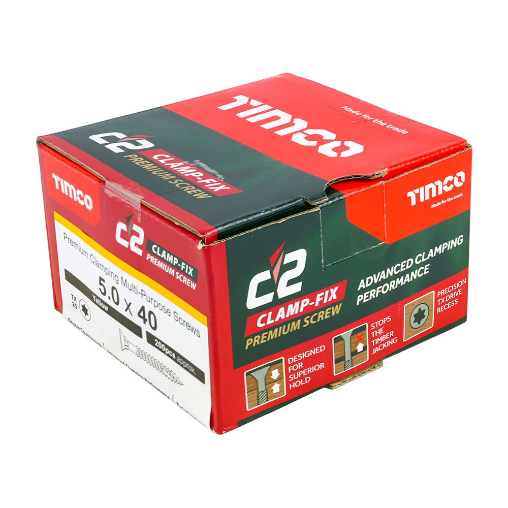 TIMCO C2 Clamp-Fix TX25 CSK ZYP 5.0 x 40 Gold Pack 200