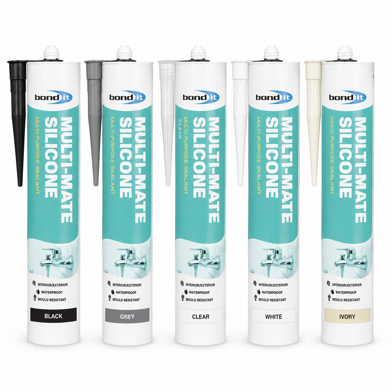 Bond It Multi-Mate All Colours 285ml Multi-Purpose Waterproof Mould Resistant Acetoxy Silicone Sealant for Kitchens Bathrooms
