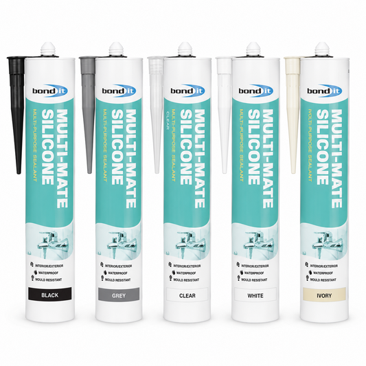 Bond It Multi-Mate All Colours 285ml Multi-Purpose Waterproof Mould Resistant Acetoxy Silicone Sealant for Kitchens Bathrooms