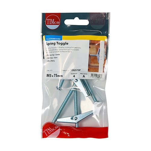 TIMCO Spring Toggle - BZP M5 x 75 Silver Pack 4