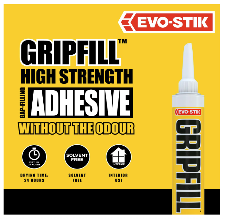 EVO-STIK Gripfill Solvent Free 350ml White High Strength Gap Filling Grab Adhesive for Wood Plasterboard Brick Concrete UPVC