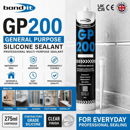 Bond It GP200 General Purpose Silicone Sealant 275ml – All Colours – Waterproof, Fast Setting and Mould Resistant for Interior and Exterior Use