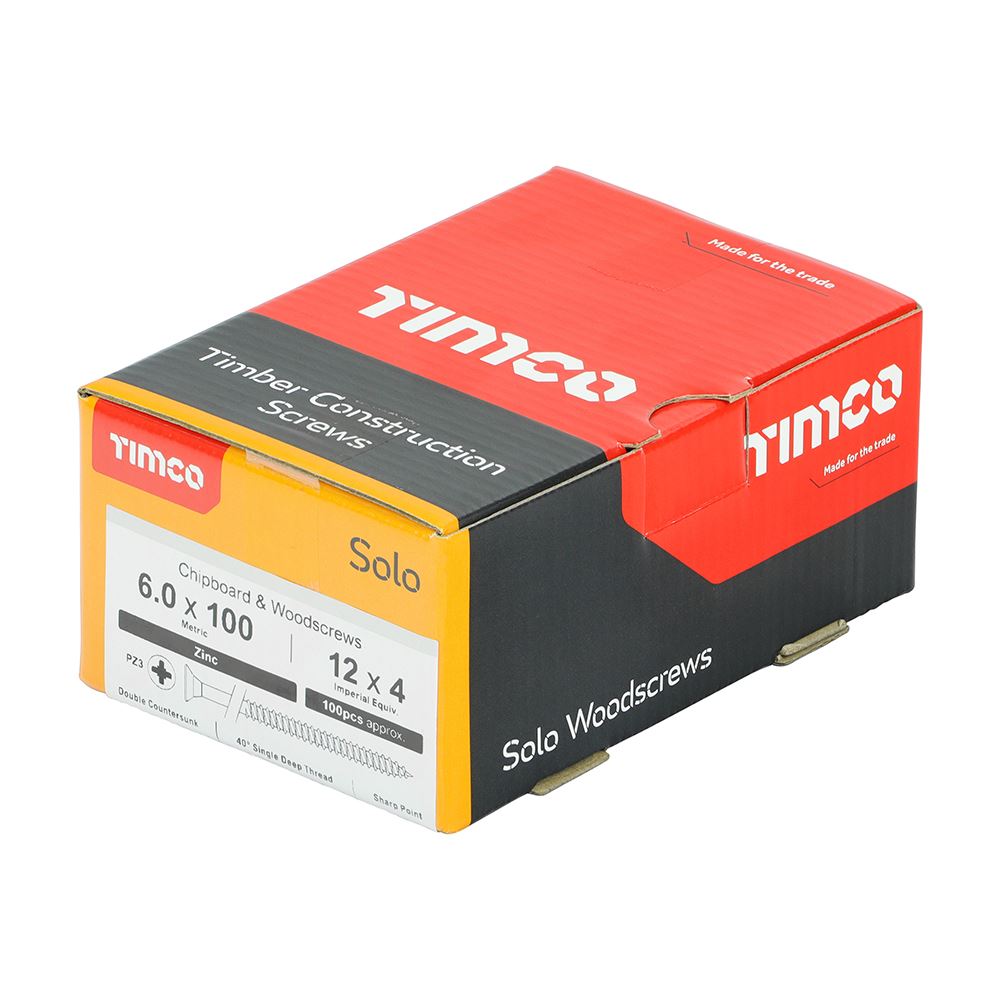 TIMCO Solo Woodscrew PZ3 CSK Zinc 6.0 x 100 Silver Pack 100