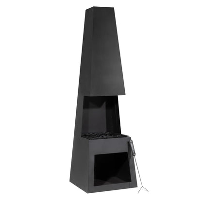 Dellonda DG107 Outdoor Chiminea Fireplace Fire Pit Heater Firewood Storage Black Steel | Stylish chiminea is perfect for relaxing outdoors with family