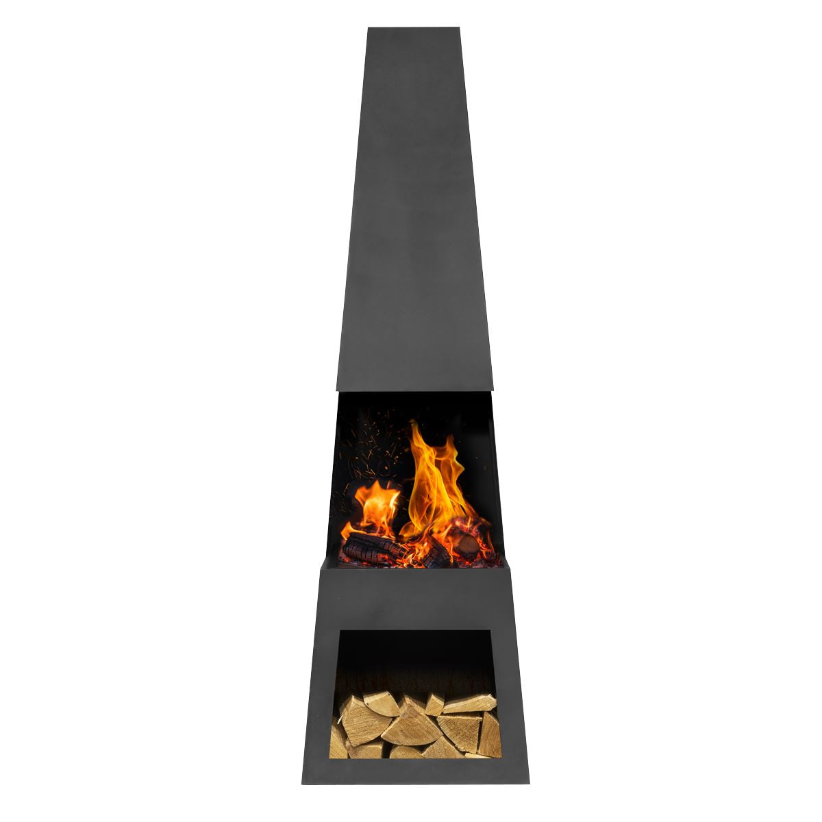 Dellonda DG107 Outdoor Chiminea Fireplace Fire Pit Heater Firewood Storage Black Steel | Stylish chiminea is perfect for relaxing outdoors with family