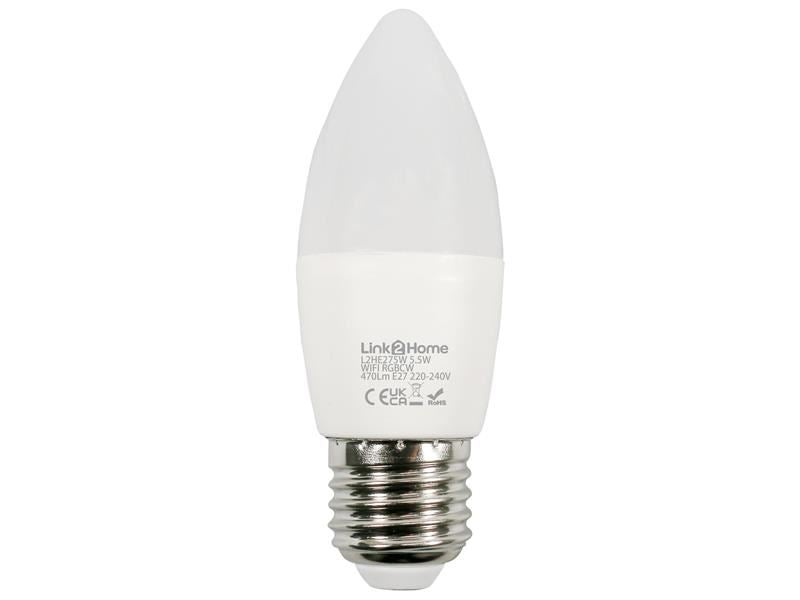 LTH Wi-Fi LED ES (E27) Opal Candle Dimmable Bulb, White + RGB 470 lm 5.5W