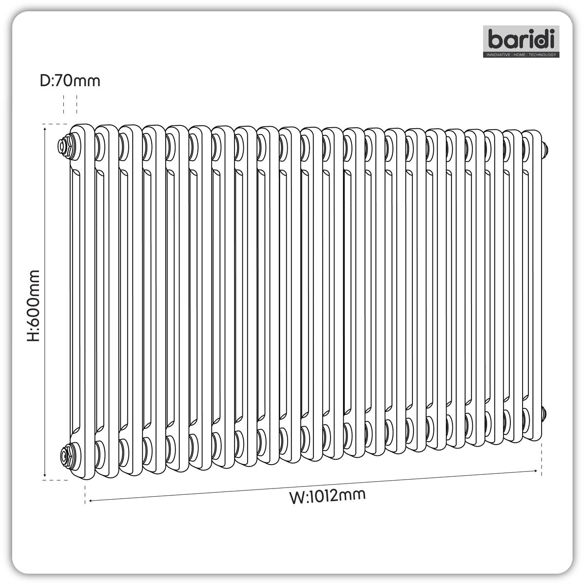 Baridi DH369 Horizontal Traditional 2 Column Radiator 600 x 1012mm - White | Steel | Horizontal traditional two column radiator delivers a BTU output
