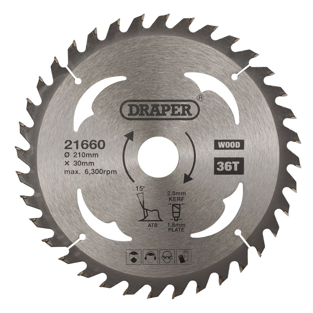 Draper TCT SAW BLADE 210MM 36T WOOD 21660 TCT Circular Saw Blade for Wood, 210 x 30mm