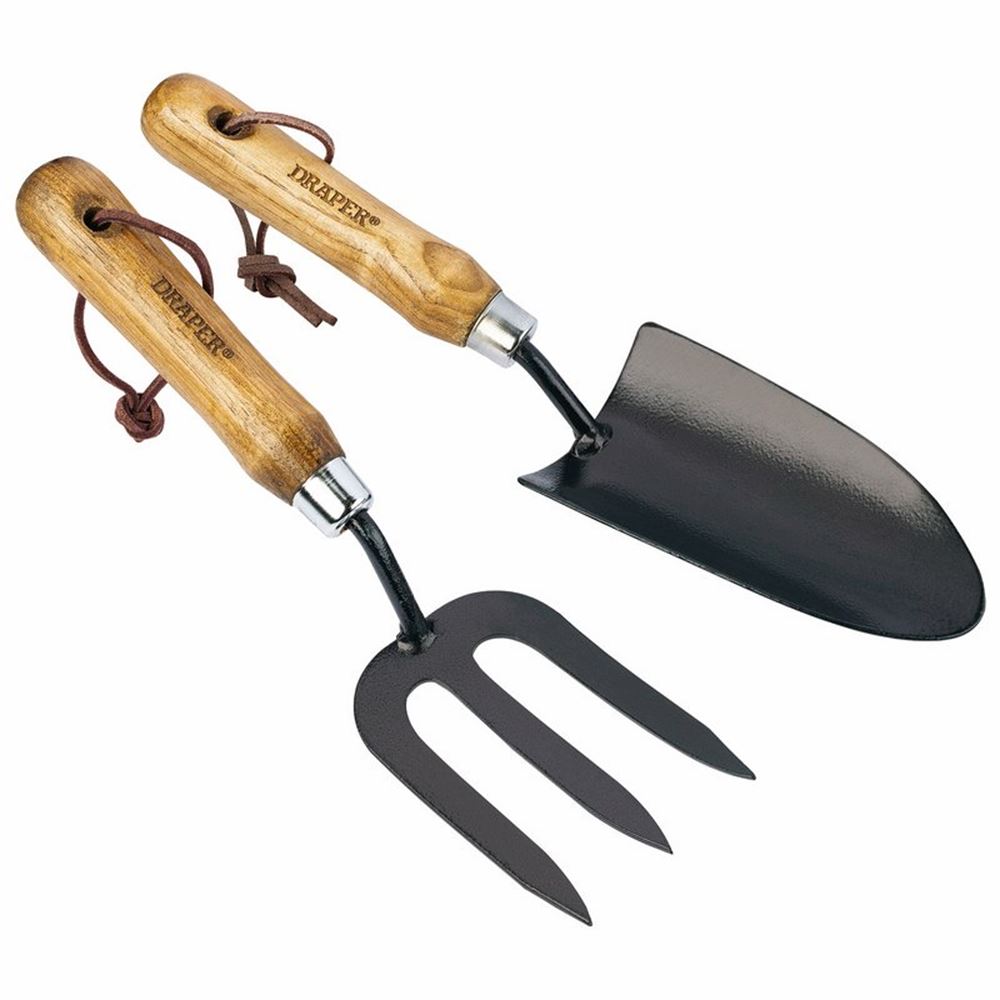 83776 Draper Carbon Steel Heavy Duty Hand Fork and Trowel Set with Ash Handles (2 Piec Professional Trade DIY Workshop Garage Use