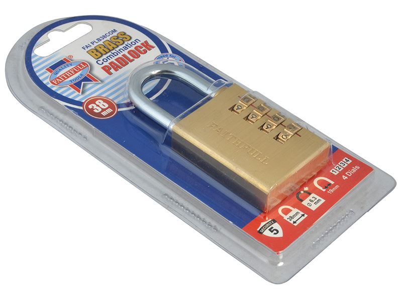 Faithfull FAIPLB38COM Brass Combination Padlock 38mm |