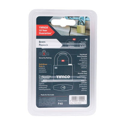 TIMCO Brass Padlock 40mm Pack 1