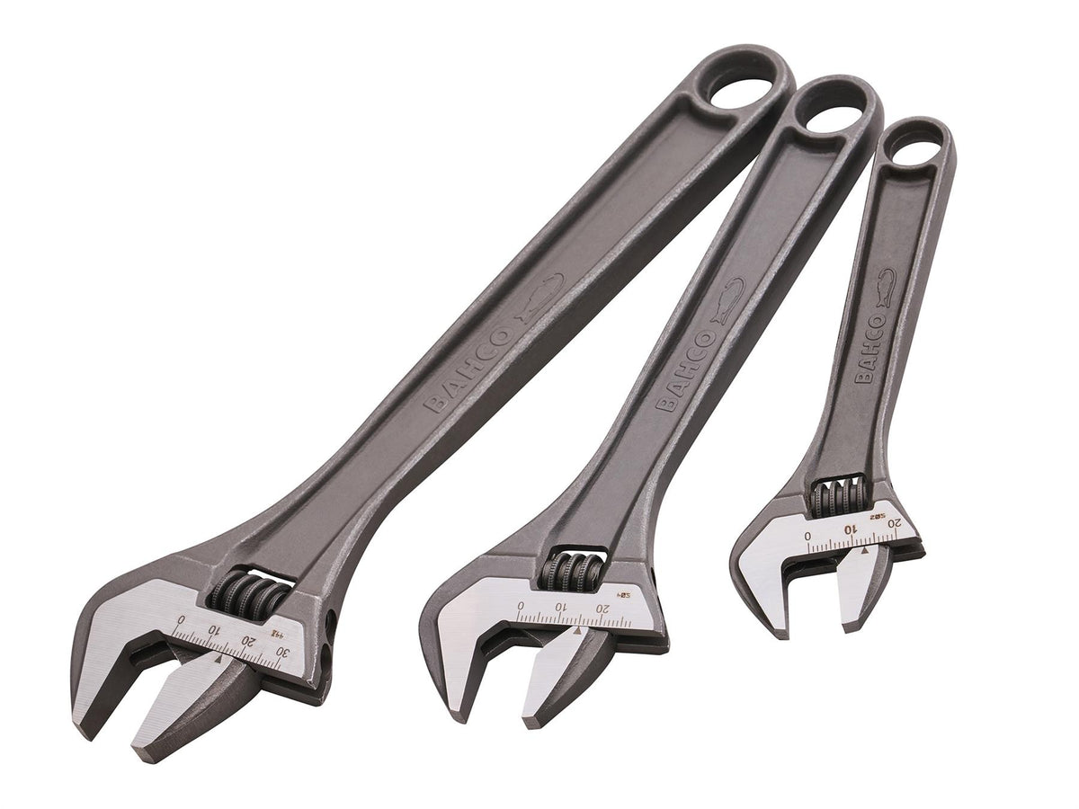 Bahco 3 Piece Adjustable Wrench Set Professional Trade DIY Workshop Equipment