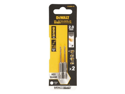 DeWalt BLACK&GOLD Hex HSS-G Drill Bits (2) 2.0mm