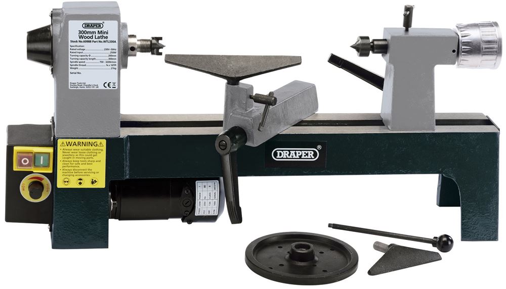 Draper 300MM MINI WOODLATHE 60988 60988 Variable Speed Mini Wood Lathe, 250W