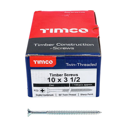 TIMCO Twin Woodscrew PZ2 CSK Zinc 10 x 3 1/2 Silver Pack 100
