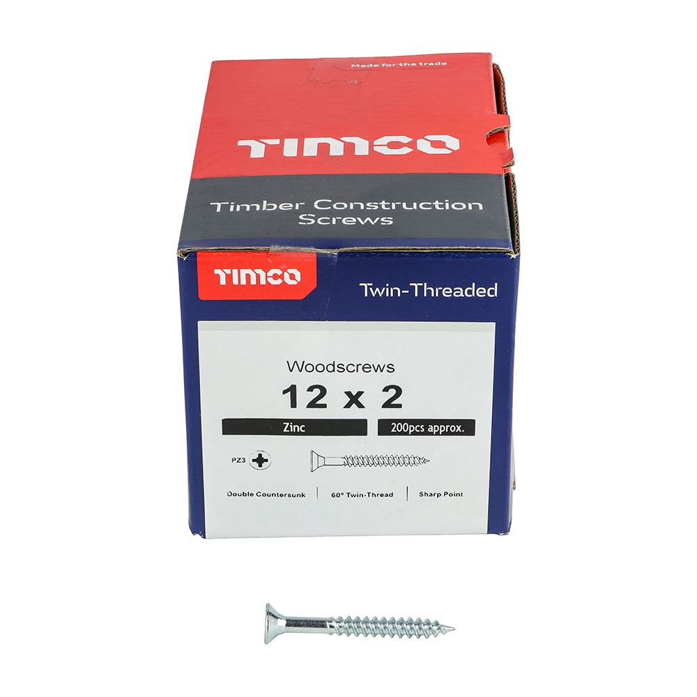 TIMCO Twin Woodscrew PZ3 CSK Zinc 12 x 2 Silver Pack 200
