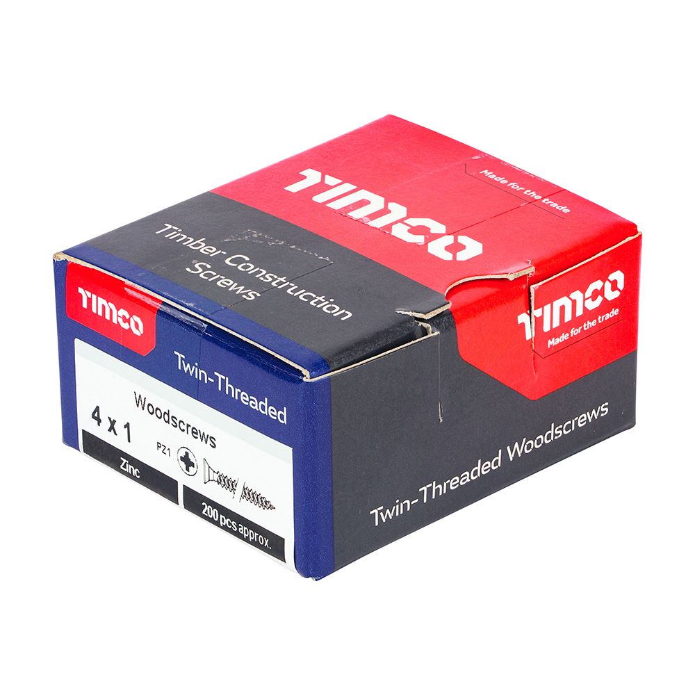 TIMCO Twin Woodscrew PZ1 CSK Zinc 4 x 1 Silver Pack 200
