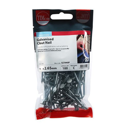 TIMCO Clout Nail - Galvanised 40 x 2.65 Pack 100