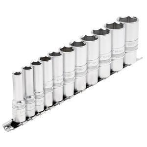 16495 Draper Expert Expert Imperial Deep Socket Set on a Metal Rail, 3/8 Sq. Dr. (11 Micro Satin Chrome Socket Sets Professional Trade DIY Workshop