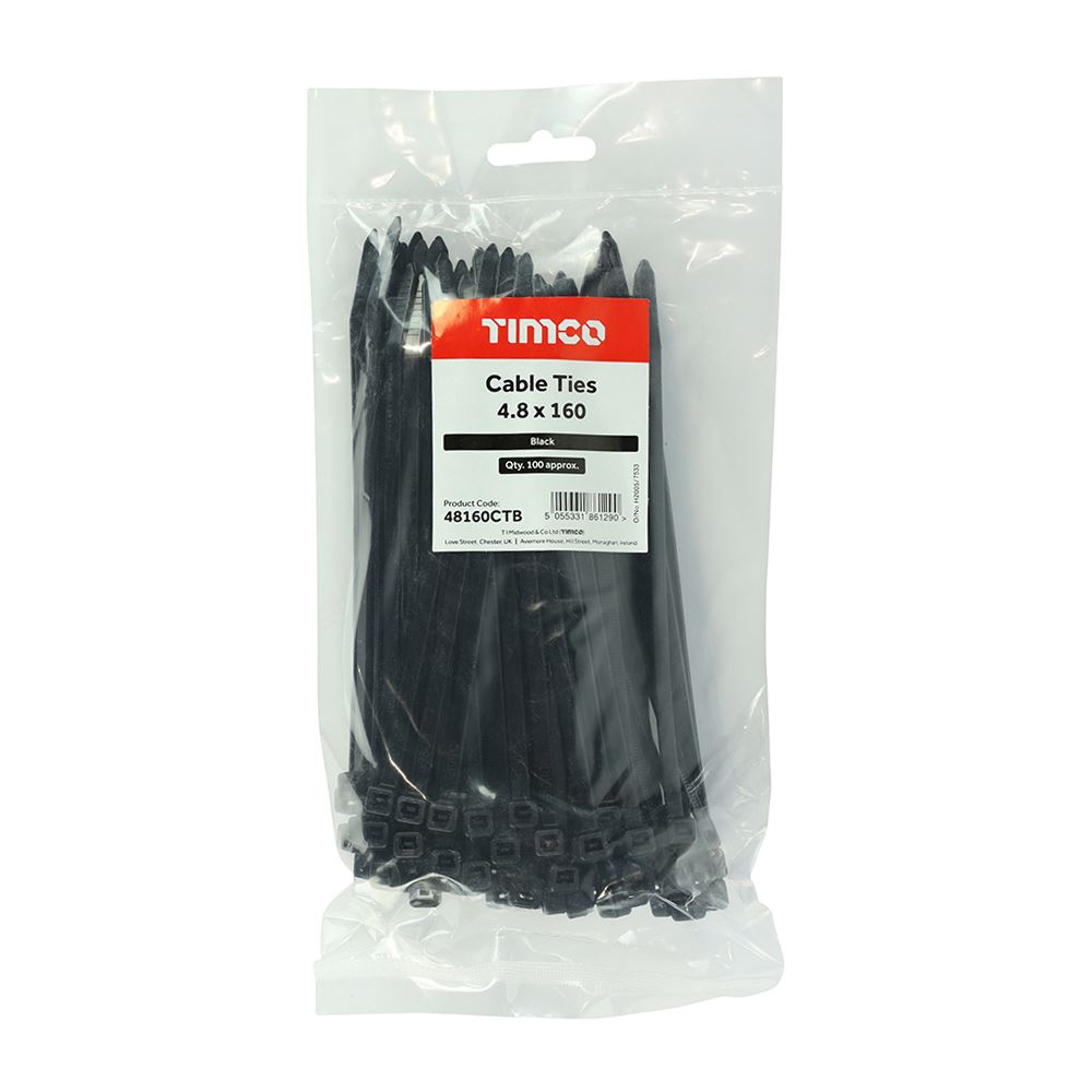 TIMCO Cable Tie Black 4.8 x 160 Black Pack 100