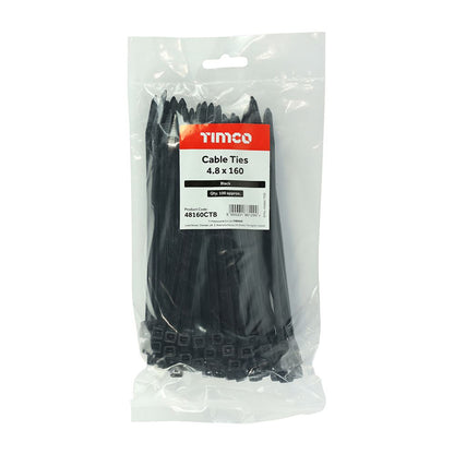 TIMCO Cable Tie Black 4.8 x 160 Black Pack 100