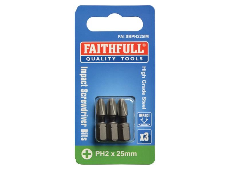 Faithfull FAISBPH225IM Phillips Impact Screwdriver Bits PH2 x 25mm (Pack 3) |