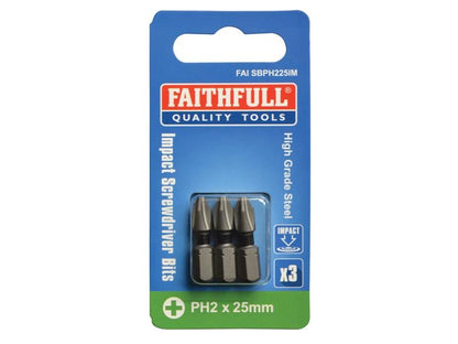 Faithfull FAISBPH225IM Phillips Impact Screwdriver Bits PH2 x 25mm (Pack 3) |