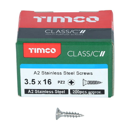 TIMCO Classic Screw PZ2 CSK A2 SS 3.5 x 16 Pack 200